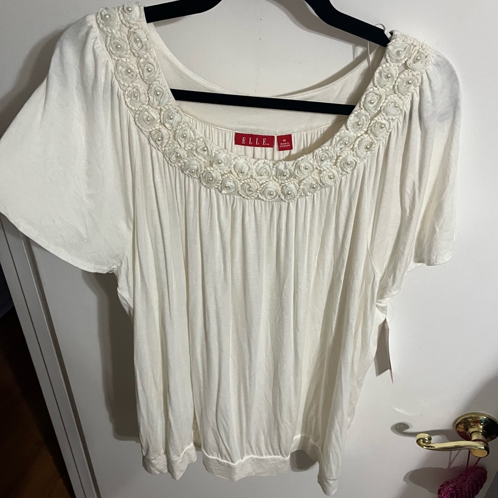 🖤 1X Elle Women's Cream Embroidered Top NWT - Picture 8 of 9